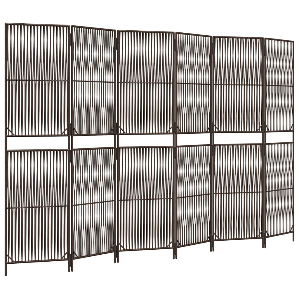 Room Divider 6 Panels Brown Poly Rattan